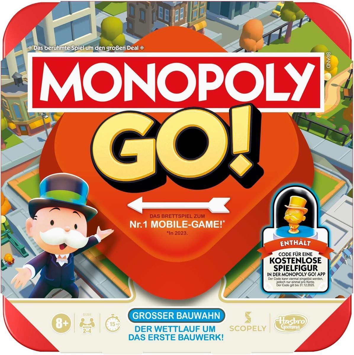 Monopoly GO! Brettspiel - Deutsche Version, Spiel zur beliebten Online-Version, schnelles Strategiespiel für die ganze Familie, lustige für 2 bis 4 Spieler