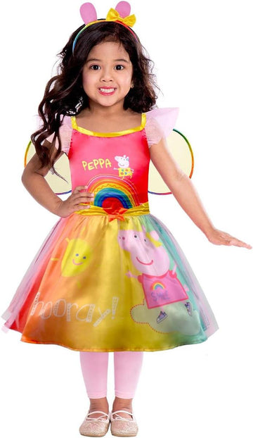 Amscan - Kinderkostüm Peppa Pig, Regenbogen Kleid, Flügel, Peppa Wutz, Karneval, Fasching Größe 98 2-3 Jahre