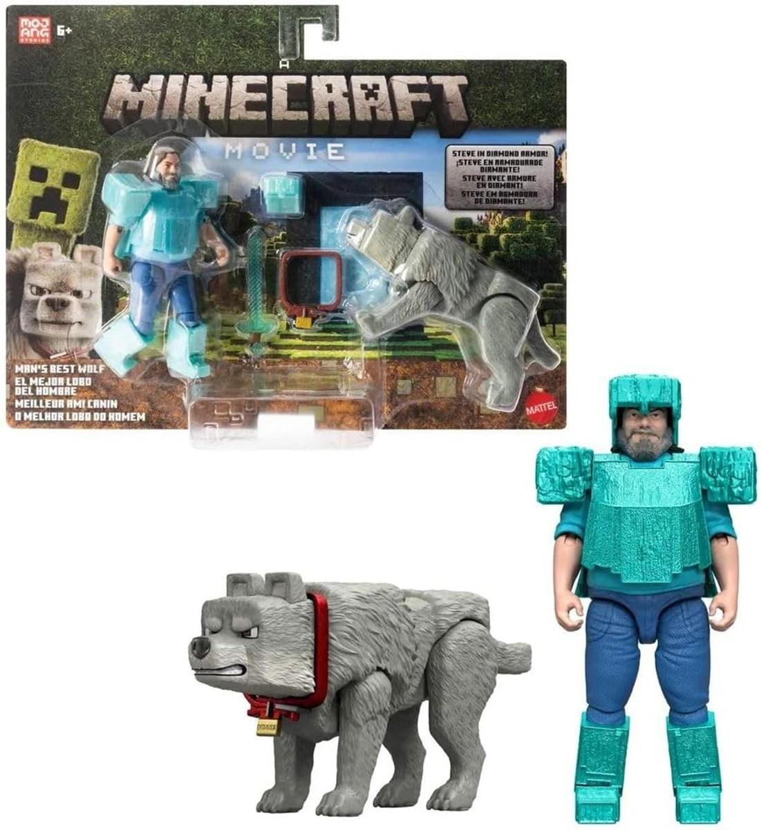 Minecraft JFR71 Movie Core Scale Steve und Wolf Actionfiguren-Set, 10,2 cm, 2 Stück