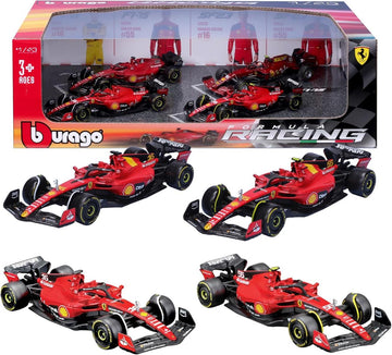 Bburago - Geschenkpaket 4 F1 Ferrari SF-23-4 realistische Modellautos im Maßstab 1:43, offizielle Ferrari-Lizenz, empfohlenes Alter 3+ Jahre