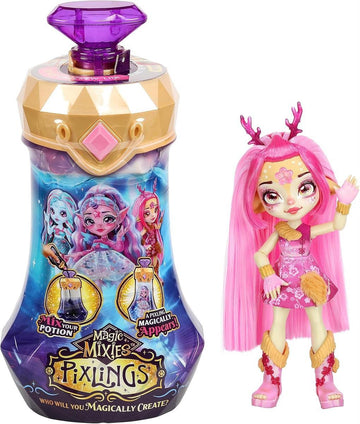 Magic Mixies Pixlings Puppe Deerlee im REH-Look: Magische Enthüllung der wunderschönen, detailreichen 16,5 cm großen Pixlings-Puppe in Einer Zaubertrank-Flasche