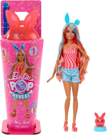Barbie Pop-Reveal-Set aus Puppe und Accessoires, Shakes-Serie, duftende süße Kätzchen-Modepuppe & Haustier, mit 8 Überraschungen inklusive Farbwechsel, JCN87