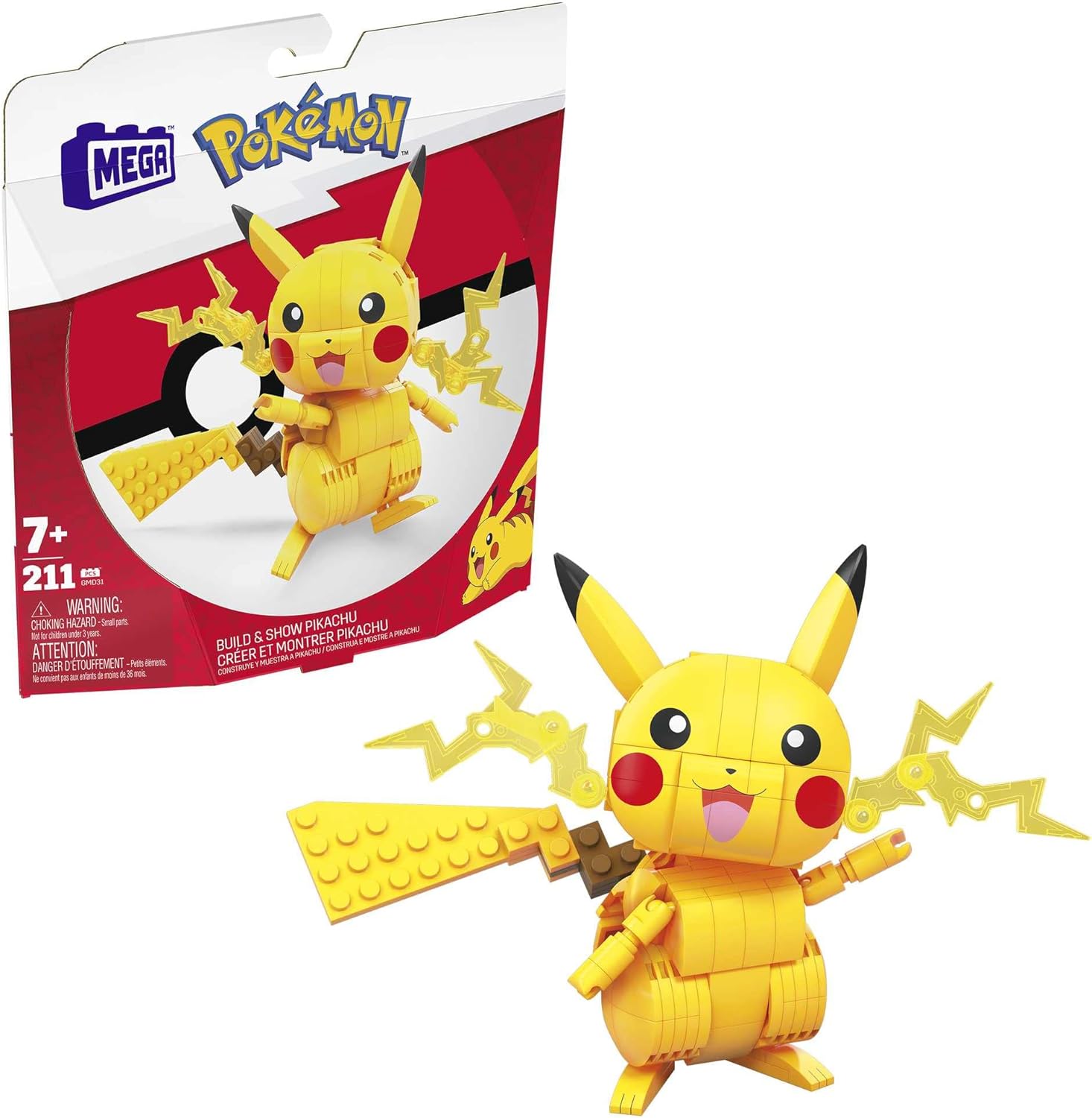 Mega Pokémon Figuren, Medium Pikachu Figur zum Zusammenbauen, Höhe: 10cm, beweglich, kompatibel mit allen Bausets von Mega Construx, Pokémon Spielzeug, Spielzeug ab 7 Jahre, GMD31