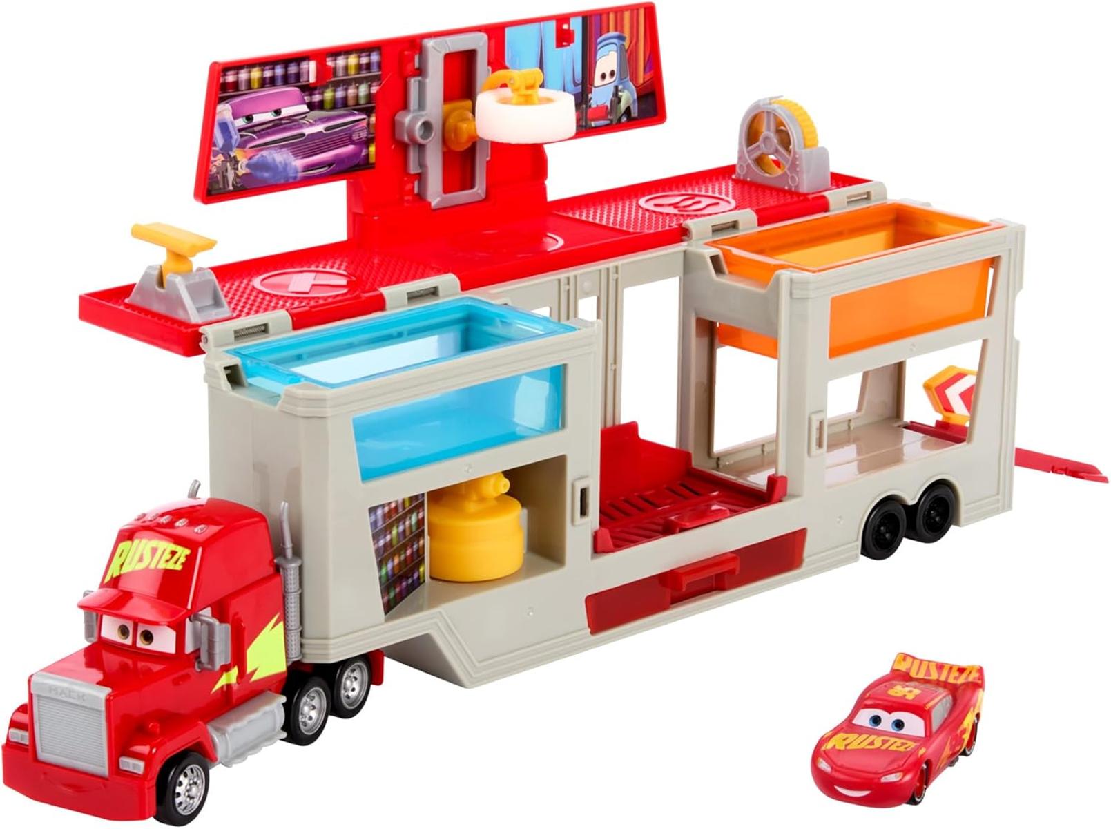Mattel DISNEY Pixar Cars mobile Lackiererei Mack - Spielset mit Farbwechseleffekt, Lightning McQueen Spielzeugauto, Farbveränderung mit warmem und kaltem Wasser, für Kinder ab 4 Jahren, HPD82