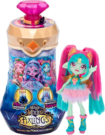 Magic Mixies Pixlings Puppe Amber im REH-Look: Magische Enthüllung der wunderschönen, detailreichen 16,5 cm großen Pixlings-Puppe in Einer Zaubertrank-Flasche