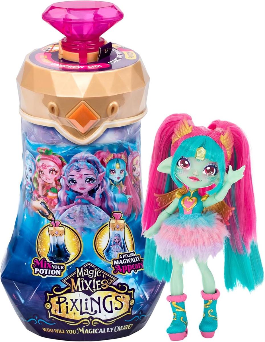Magic Mixies Pixlings Puppe Amber im REH-Look: Magische Enthüllung der wunderschönen, detailreichen 16,5 cm großen Pixlings-Puppe in Einer Zaubertrank-Flasche