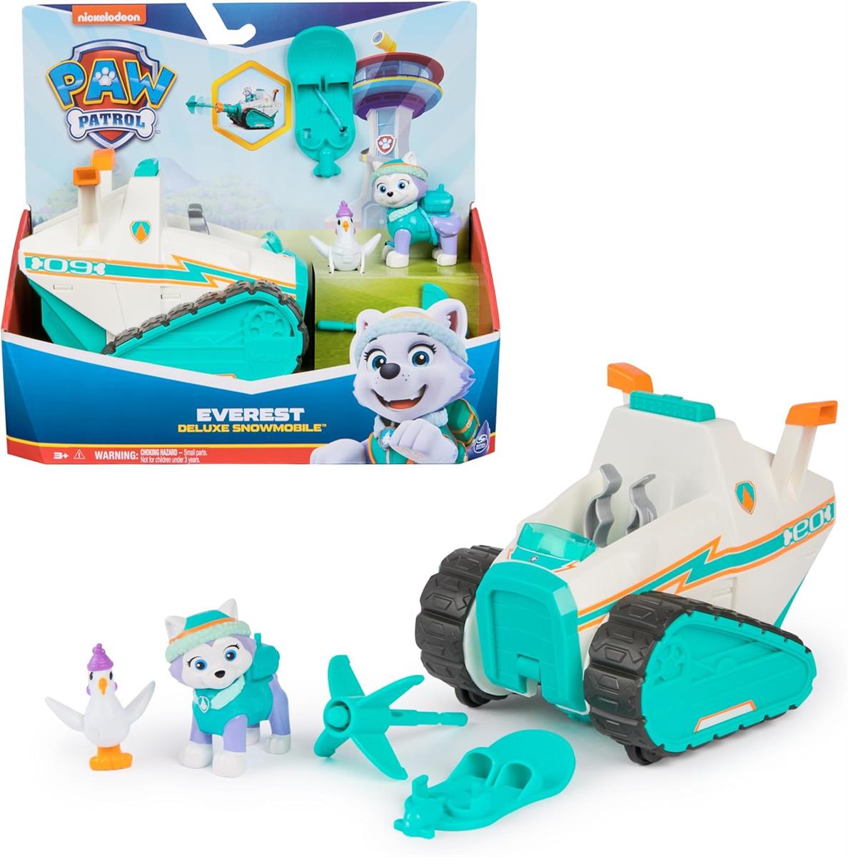 Spin Master PAW Patrol – Schneemobil mit Everest-Figur, Snowboard und Henrietta-Figur (Deluxe Fahrzeug), Spielzeug für Kinder ab 3 Jahren