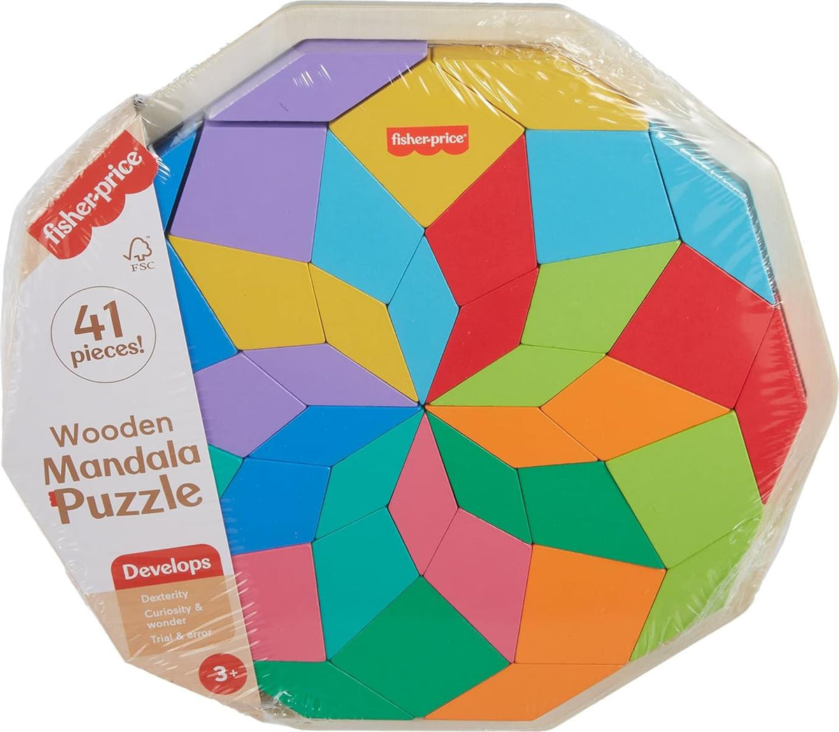 Fisher-Price Vorschulspielzeug Holzpuzzle mit geometrischem Mandala-Design, 40-teiliges Holzpuzzle für Kinder ab 3 Jahren, HXT94
