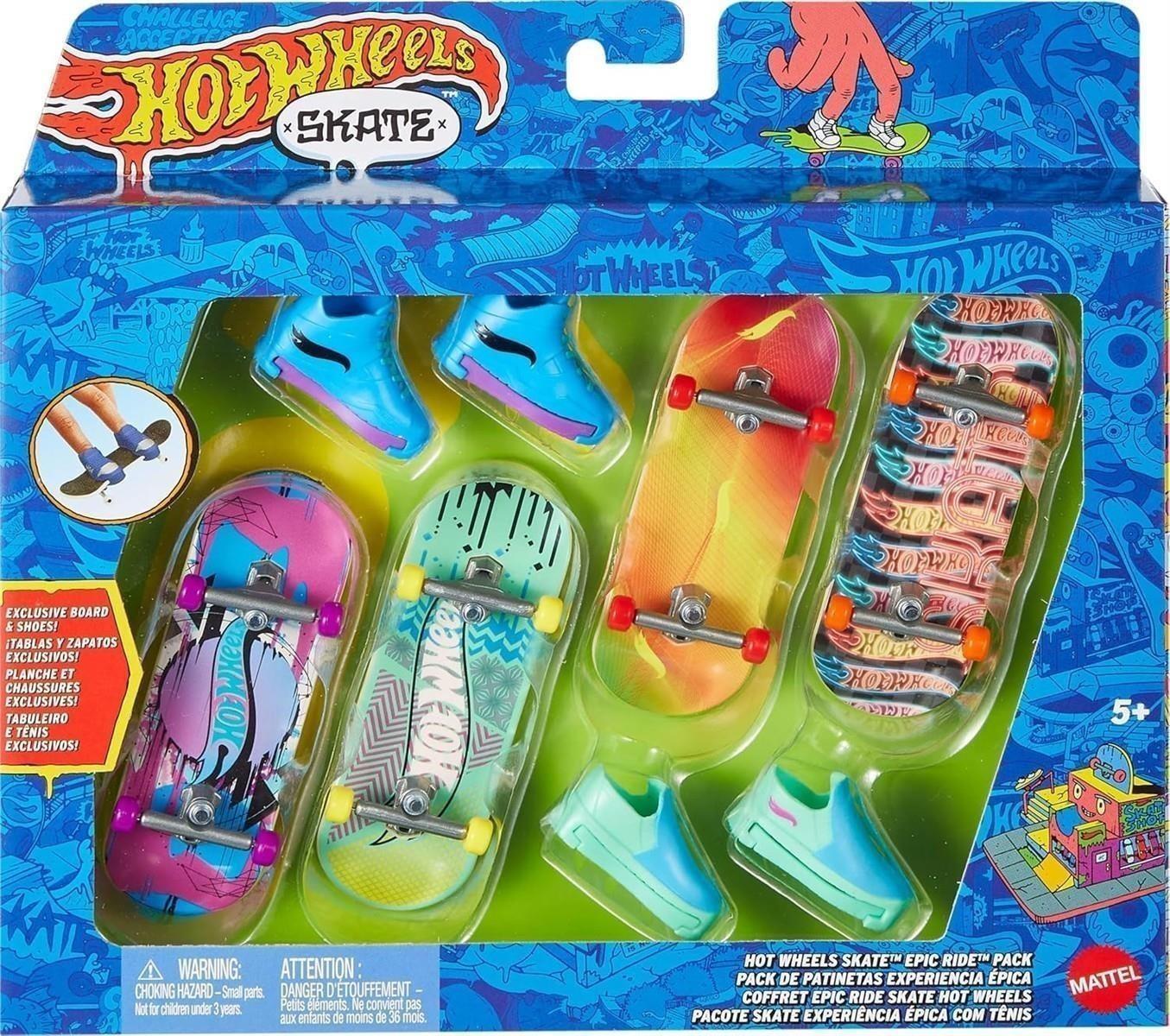 Hot Wheels Skate Tony Hawk Griffbrett & abnehmbare Skateschuhe Multipack, 4 komplett montierte Boards, 2 Paar Skateschuhe, 1 Exklusives Set