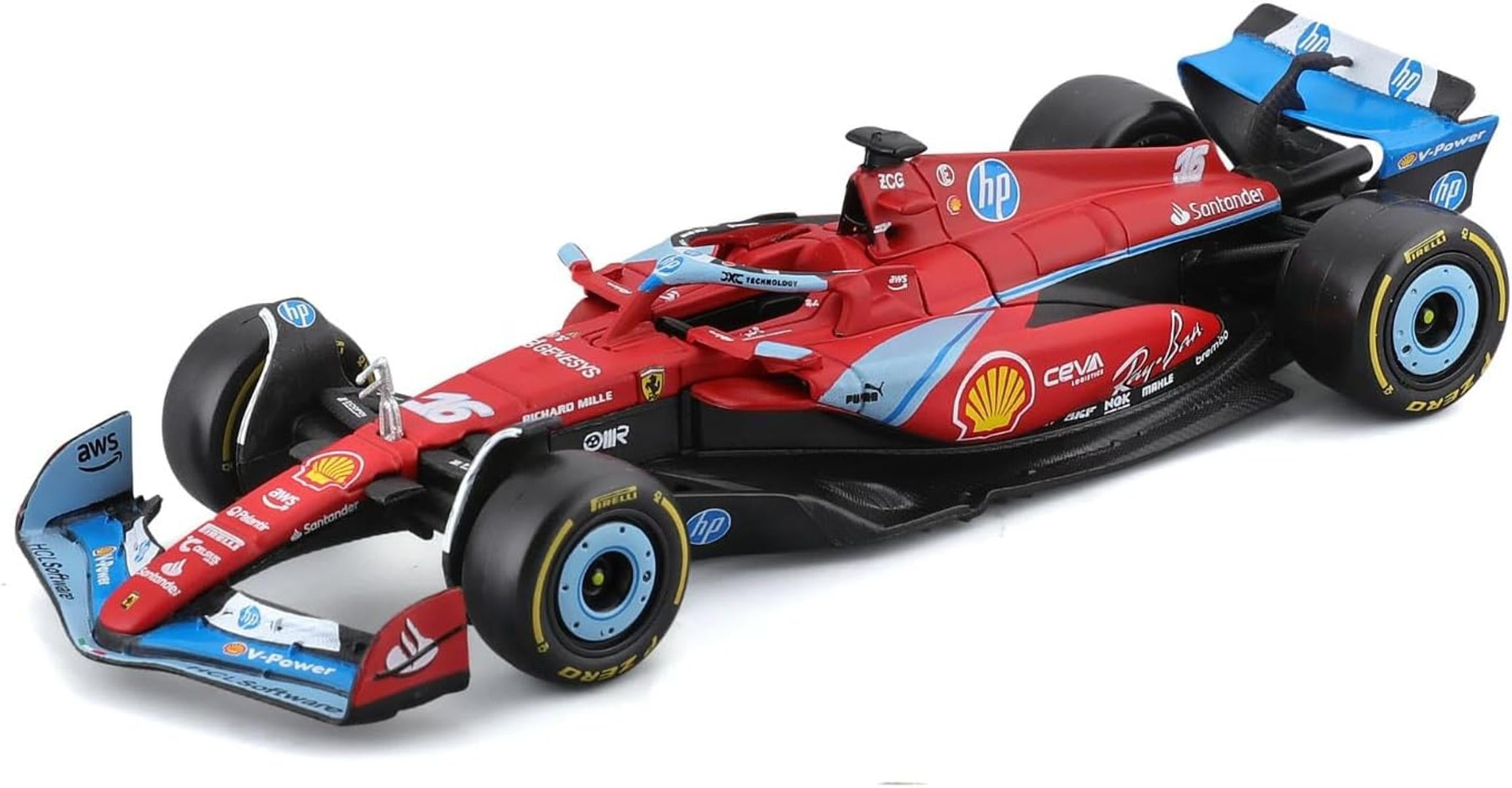 Bburago – F1 Ferrari SF-24 Miami GP 2024#16 Charles Leclerc, Modellauto 1:43, Replik der exklusiven Miami-Lackierung mit feinen Details, Ferrari-Lizenz, empfohlen ab 36+ Monaten