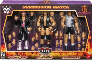 Mattel WWE Bret The Hitman Hart Stone Cold Steve Austin Ken Shamrock Wrestlemania 3-Pack Elite Collection Wrestling Actionfigur Spielzeug