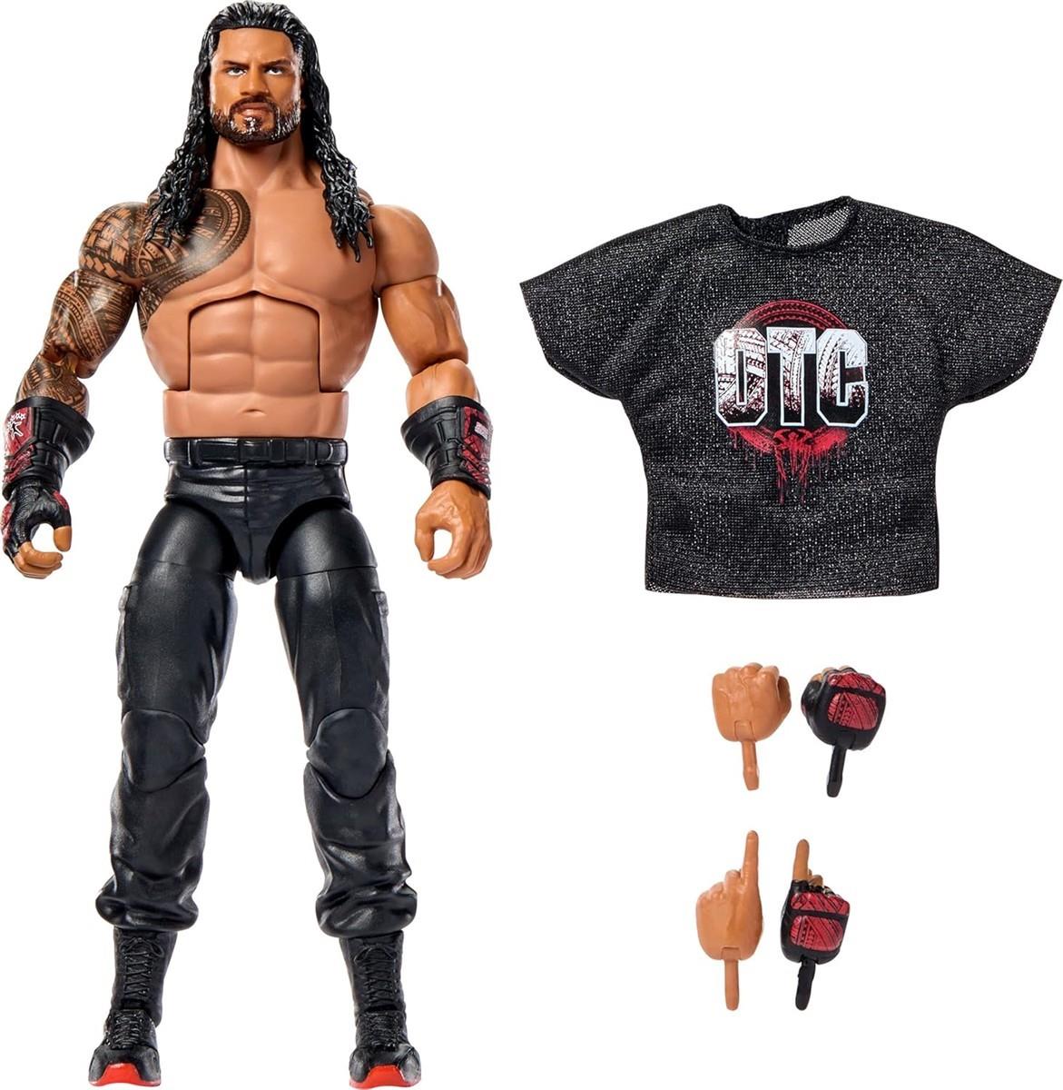 Mattel WWE Elite Actionfigur und Zubehör, Serie #123 Set, ca. 15 cm große Sammelfigur Roman Reigns mit 25 Bewegungspunkten und austauschbaren Händen, JHT62