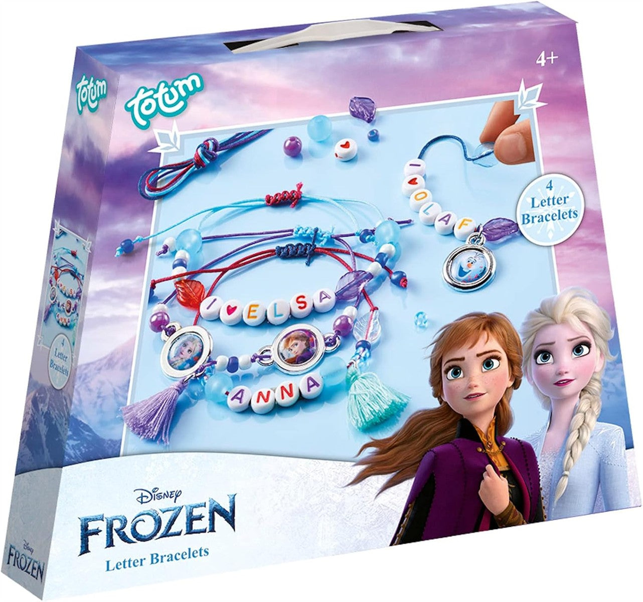 Totum Schmuckbastelset: Buchstaben Armbänder basteln mit Motiven von Anna, Elsa & Olaf und bunten Buchstaben Perlen,Geschenk für Mädchen ab 4 Jahren, 681460