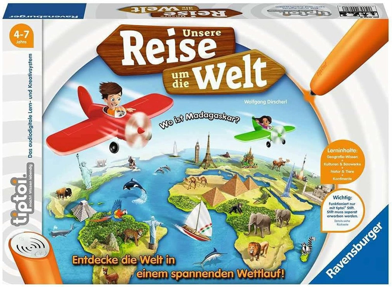 Ravensburger tiptoi Spiel 00070 Unsere Reise um die Welt - Lernspiel ab 4 Jahren, lehrreiches Geografiespiel für Jungen und Mädchen, für 1-4 Spieler