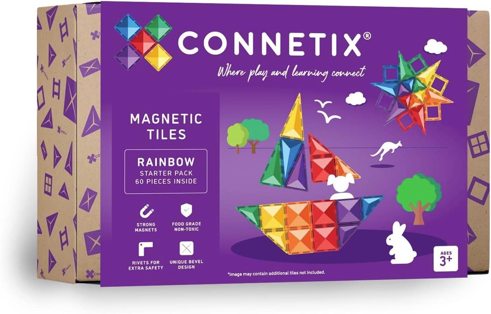 CONNETIX Magnetbausteine Regenbogen Starterpaket 60 Stück Basis Set ab 3 Jahren