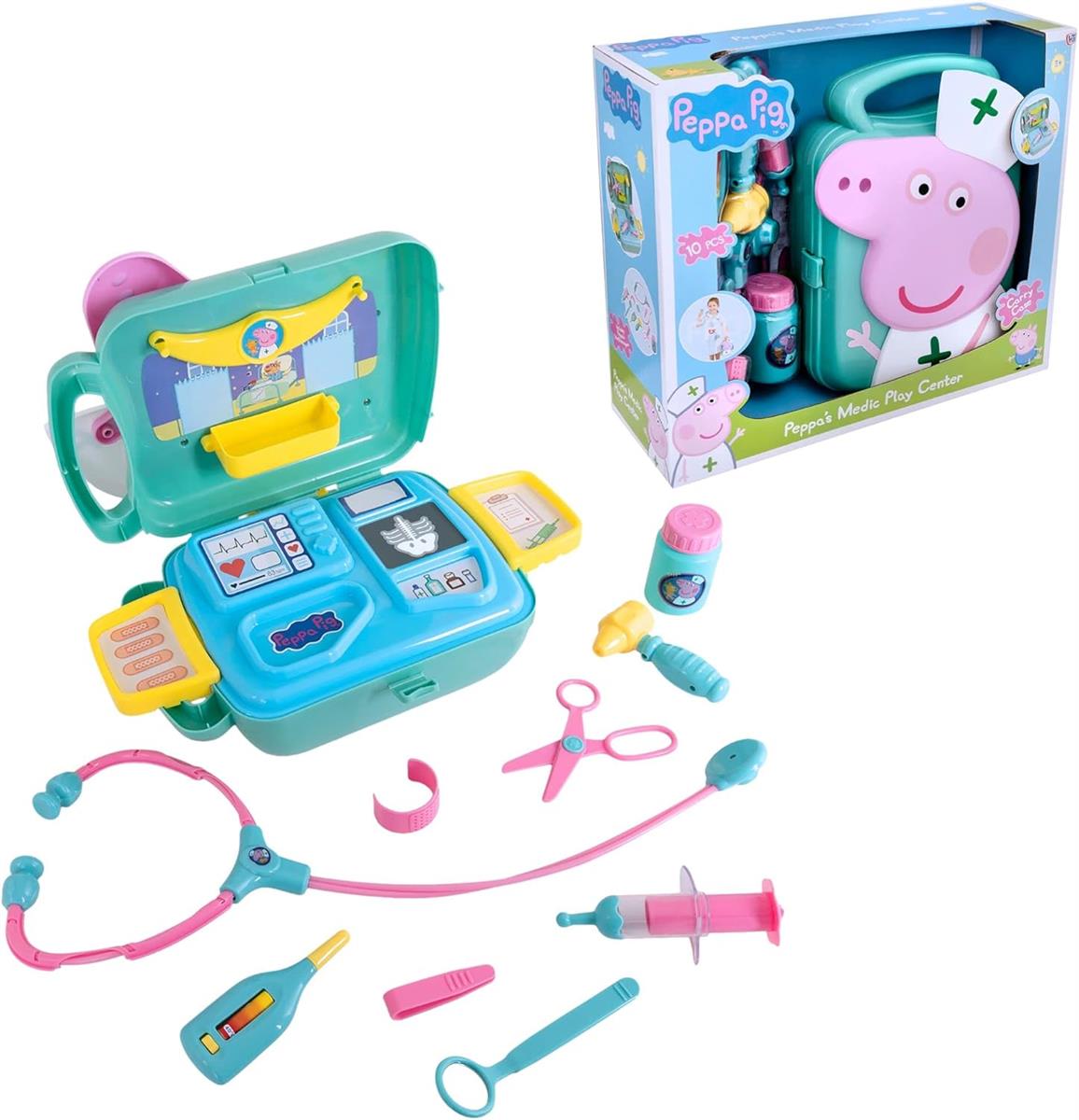 Peppa Wutz Arztkoffer Kinder | Tragekoffer, Enthält Stethoskop, Thermometer, Otoskop, Spritze & Mehr | Arztkoffer Kinder ab 3 Jahre