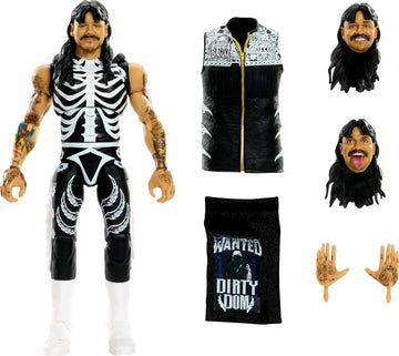 Mattel WWE Ultimate Edition Actionfigur und Zubehör im Set, ca. 15 cm große Dirty Dominik Mysterio Sammelfigur mit austauschbaren Köpfen und Händen und 30 Bewegungspunkten, JHV90