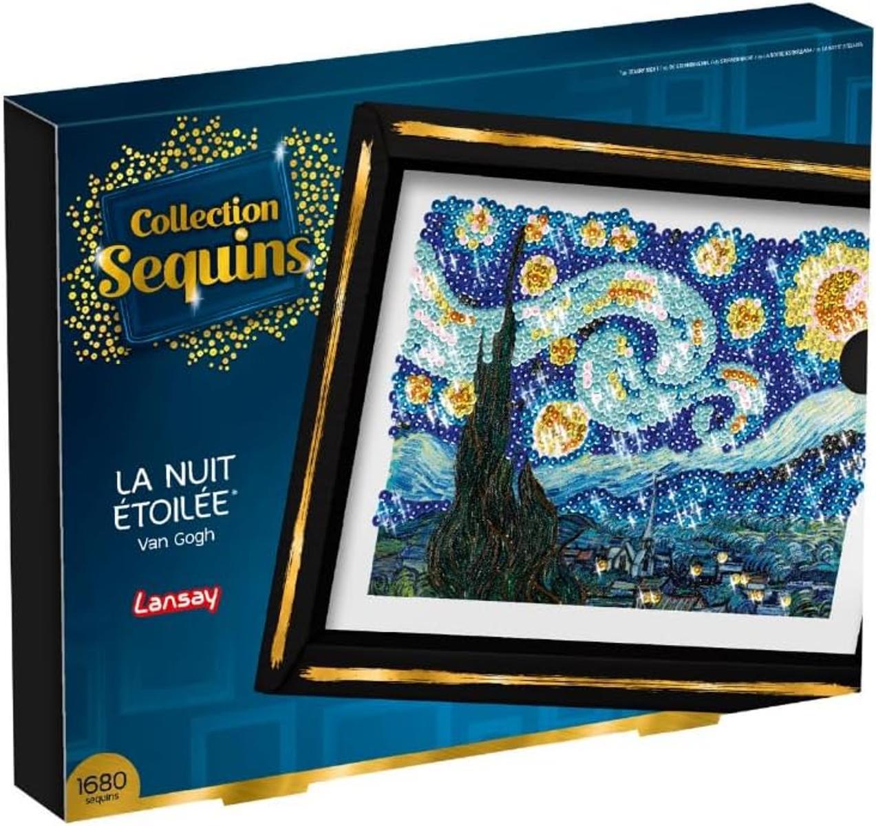Lansay - COLLECTION SEQUINS - Die Sternennacht - Van Gogh - Gestalte ein glitzerndes Sequin-Bild von Van Gogh - Inklusive Aufbewahrungsfach - Kreative Aktivität für Erwachsene - Ab 14 Jahren