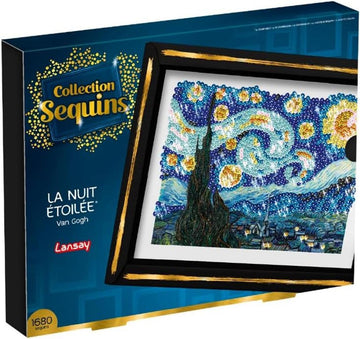Lansay - COLLECTION SEQUINS - Die Sternennacht - Van Gogh - Gestalte ein glitzerndes Sequin-Bild von Van Gogh - Inklusive Aufbewahrungsfach - Kreative Aktivität für Erwachsene - Ab 14 Jahren
