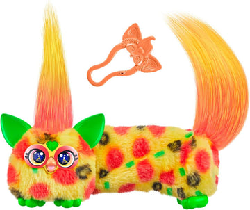Furby DJ Furblets Pepp-Oh-Roni gelb-gemustertes elektronisches Plüschspielzeug Macht Musik, Geräusche und spricht Furbisch, Stofftier für Kinder ab 6 Jahren mit Schlüsselanhänger
