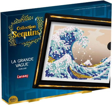 Lansay - COLLECTION SEQUINS - Hokusai Die Große Welle - Paillettenbild für Erwachsene & Jugendliche ab 14 Jahren - DIY Kunst-Set mit 1000+ Pailletten, Rahmen & Nadeln - Edle Wanddeko Geschenkidee