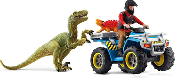 SCHLEICH 41466 Flucht auf Quad vor Velociraptor, für Kinder ab 5-12 Jahren, Dinosaurs - Spielset