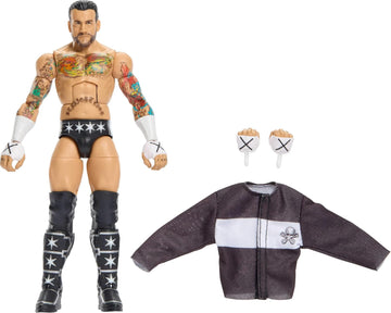 Mattel WWE Elite Actionfigur und Zubehör, Serie #124 Set, ca. 15 cm große Sammelfigur cm Punk mit 25 Bewegungspunkten und austauschbaren Händen, JHT70