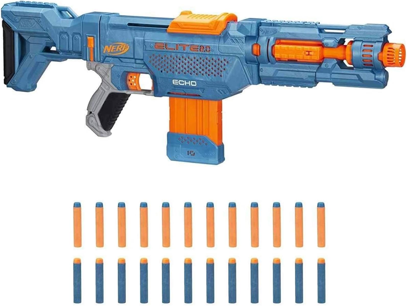 Nerf Elite 2.0 Echo CS-10 Blaster – 24 Official Nerf Darts, 10-Dart Clip, Removable Stock and Barrel Extension, 4 Tactical Rails, Multicolor, 6.67 x 68.58 x 31.75 cm