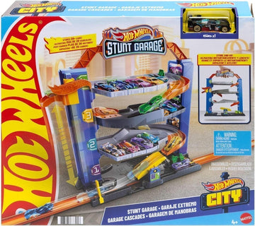 Hot Wheels GNL70 - Hot Wheels City Stunt Garage-Spielset, Geschenk für Kinder von 3 bis 8 Jahren, mit Aufzug zu den oberen Ebenen, lässt Sich mit Anderen Sets verbinden