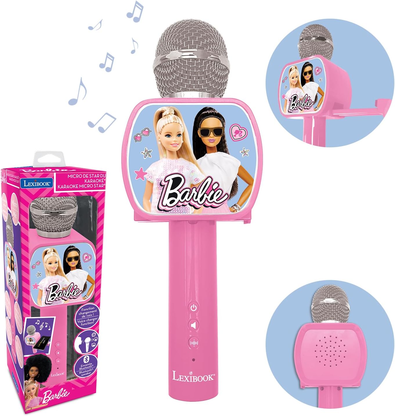 Lexibook Barbie, Bluetooth-Mikrofon mit Stimmwechselfunktion, inkl. Telefonhalter, eingebauter Lautsprecher, Rosa, MIC240BB