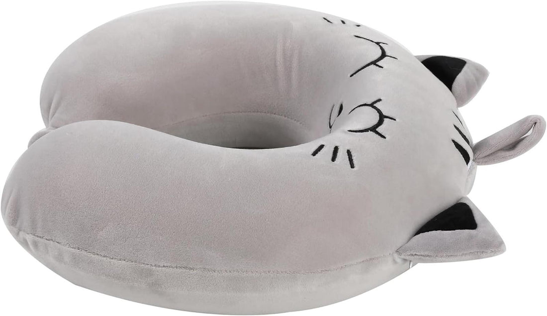 I-TOTAL® Reisekissen Nackenkissen weich für Nackenstützen Motiv graue Katze