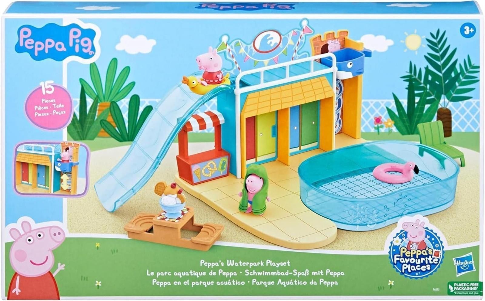Peppa Pig Spielzeuge Schwimmbad-Spaß mit Peppa, Spielset mit 15 Teilen und 2 Figuren, Kinderspielzeug