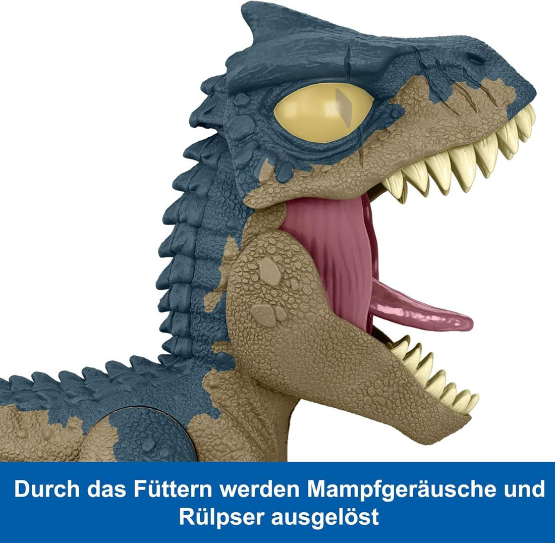 Mattel Jurassic World: Die Chaostheorie Netflix - Chomp Chomp“ Gigantisches Gebrüll Allosaurus Dinosaurier-Spielzeug mit Geräusch und dehnbaren Sehnen am Kiefer, zunehmenden Brüllstufen, HVB45