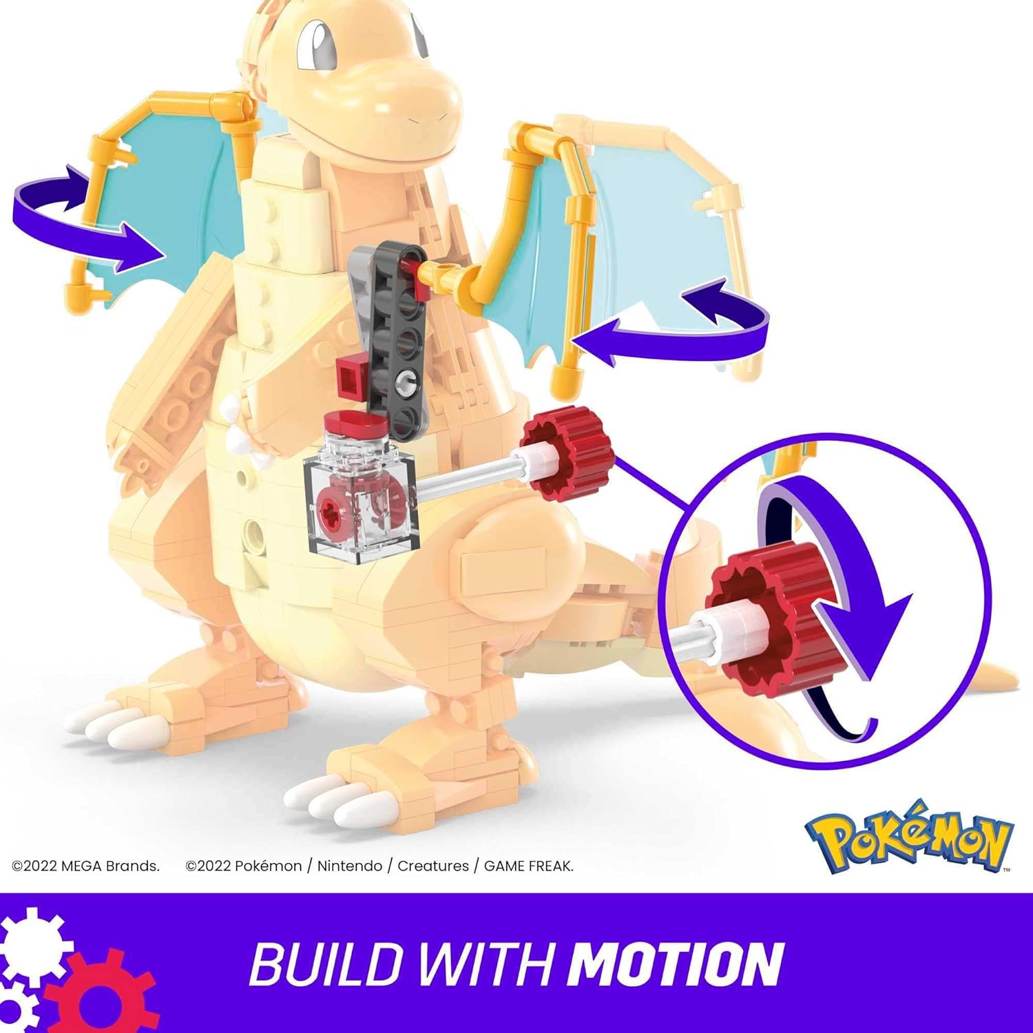 MEGA Pokémon Dragoran - 388-teiliges Bauset zum Aufbauen und mit der Kurbel die Flügel aktivieren, für Kinder ab 8 Jahren, HKT25