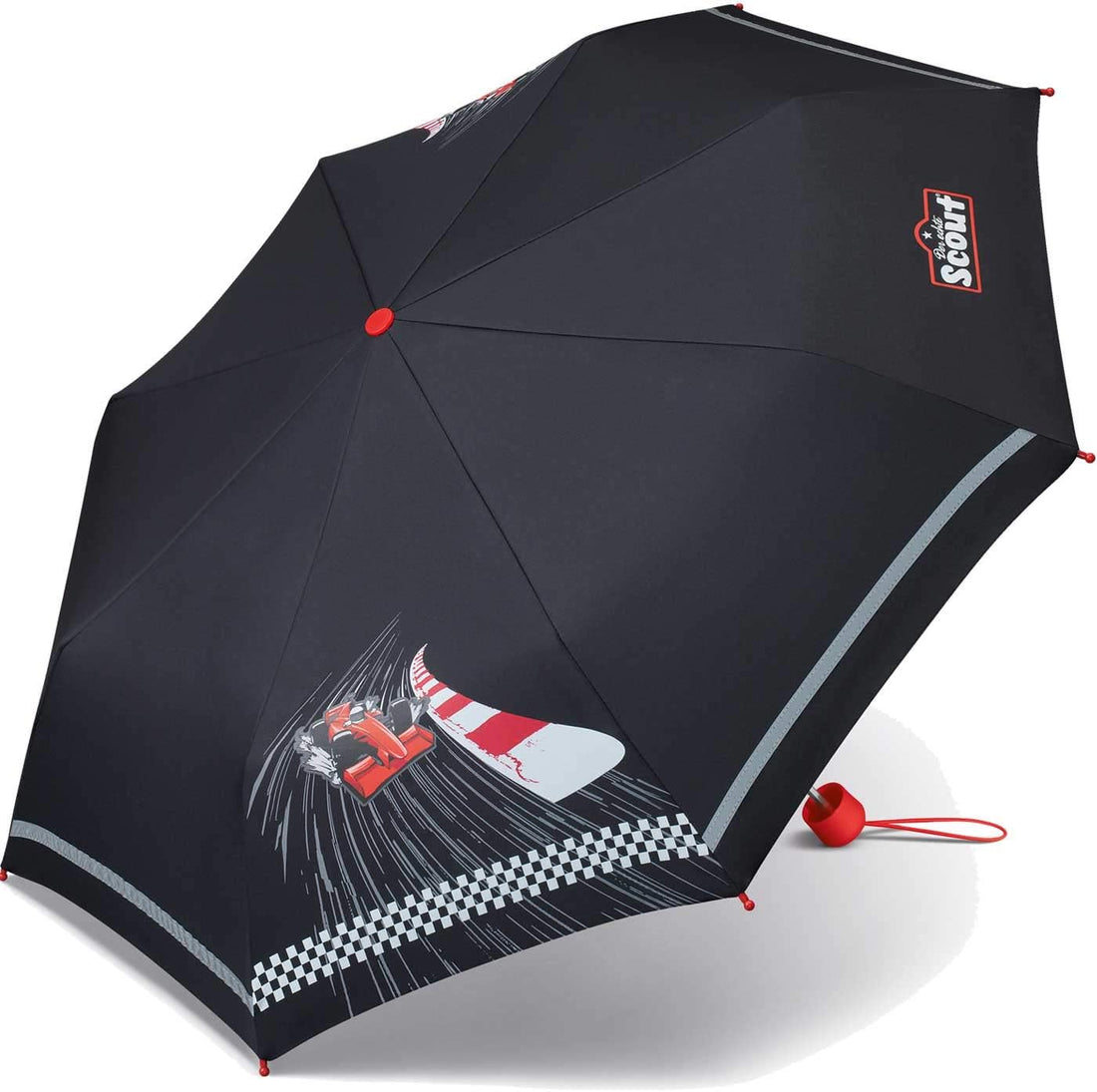Scout Kinder-Taschenschirm mit reflektierenden Streifen Red Racer