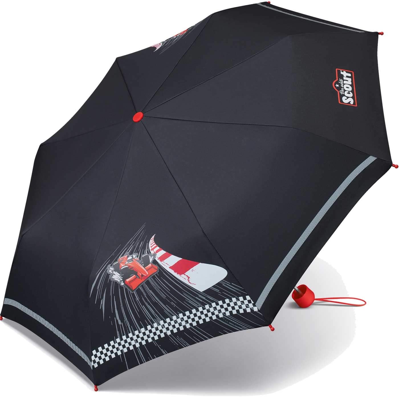 Scout Kinder-Taschenschirm mit reflektierenden Streifen Red Racer