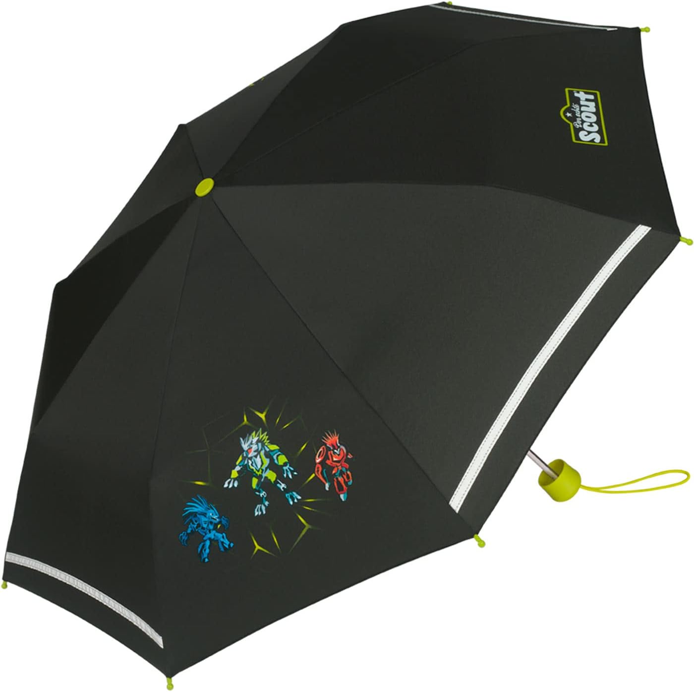 Scout Kinder-Taschenschirm mit reflektierenden Streifen Dark Beast