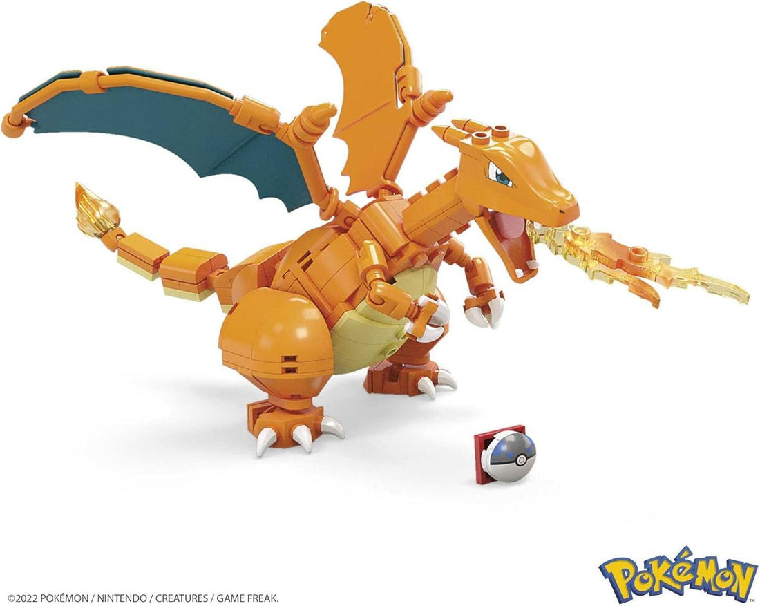 Mega Pokémon Glurak, Figur zum Zusammenbauen, 223 Bausteinen, mit beweglichen Flügeln und Pokéball-Stift, Pokémon Spielzeug, ab 6 Jahre, GWY77