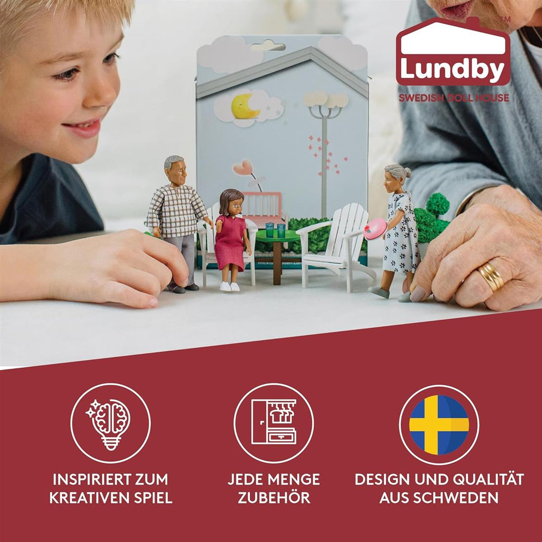 Lundby Puppenhaus Großeltern-Set – Nikki Puppenfiguren (2 Stück) für Kinder ab 3 Jahren – Hochwertiges Zubehör für Puppenhaus