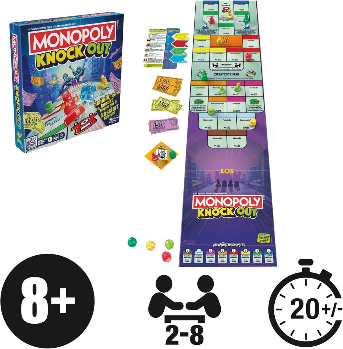 Monopoly Knockout, die extra Harte Version des klassischen Spiels, schnelles Spiel auf dem Shuffleboard für bis zu 8 Spieler, für die ganze Familie