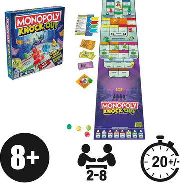 Monopoly Knockout, die extra Harte Version des klassischen Spiels, schnelles Spiel auf dem Shuffleboard für bis zu 8 Spieler, für die ganze Familie