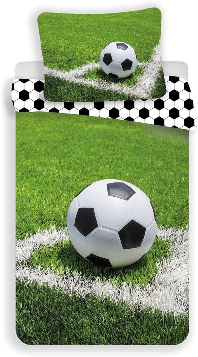 Jerry Fabrics Bettwäsche Fußball, Fußballmotiv, 140x200 cm + 70x90 cm, 100% Baumwolle, 2 Kissen-,Bettbezug, Zipper, Queen, Modern, Unisex, Druckmuster, All Ages, Everyday/Casual, Sport, 2 Stück, 1 Set
