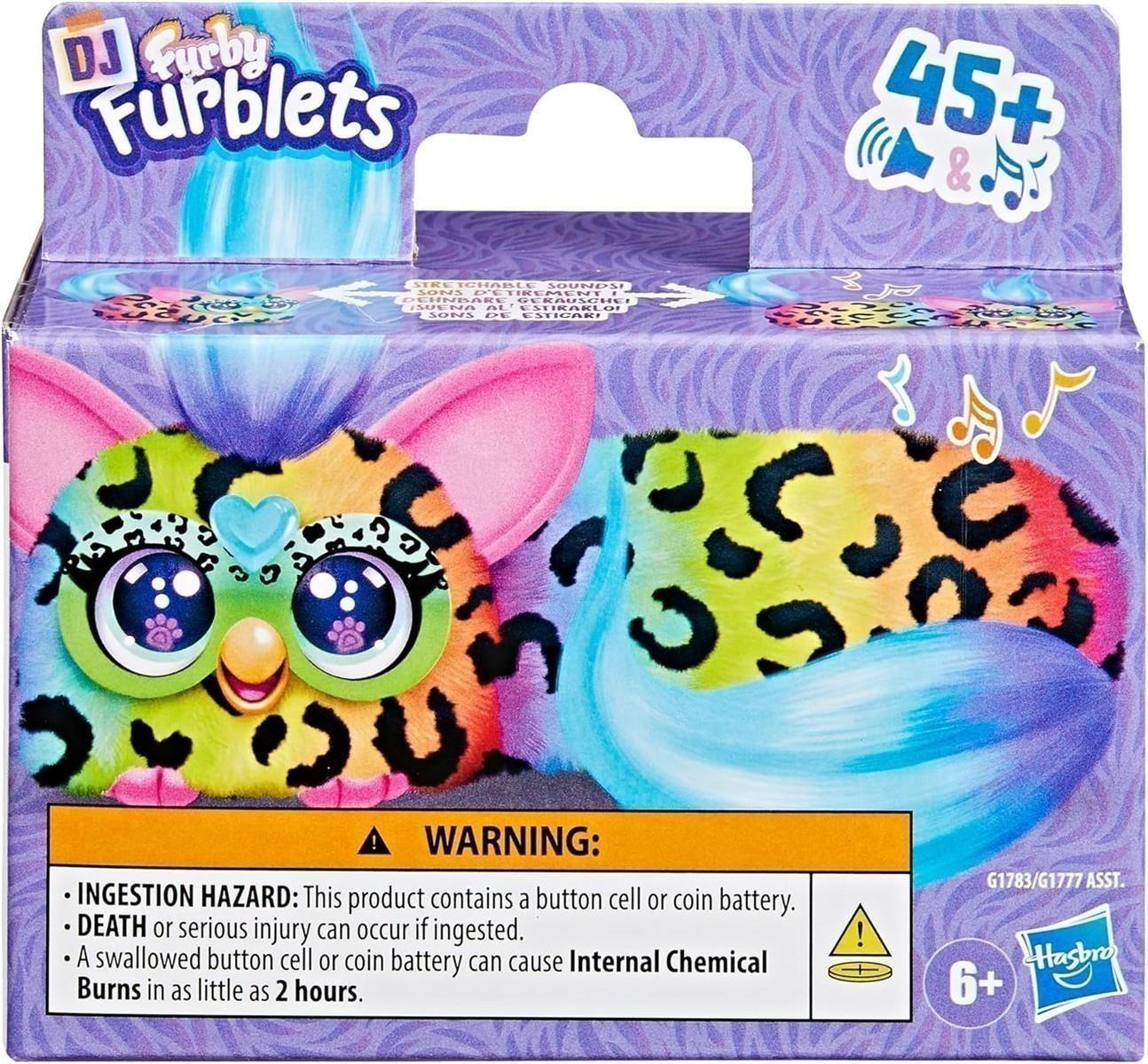 Furby DJ Furblets RAIN Bow bunt-gemustertes elektronisches Plüschspielzeug Macht Musik, Geräusche und spricht Furbisch, Stofftier für Kinder ab 6 Jahren mit Schlüsselanhänger