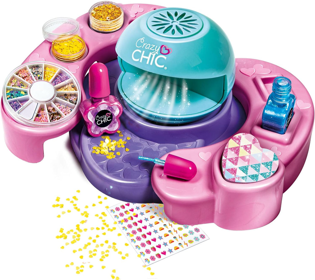 Clementoni Crazy Chic Cool Nail Art - DIY Nageldesign-Set für Kinder ab 6 Jahren - Kreativ-Spielzeug inkl. Nagellacke, Sticker, Glitzer & Nageltrockner 18599