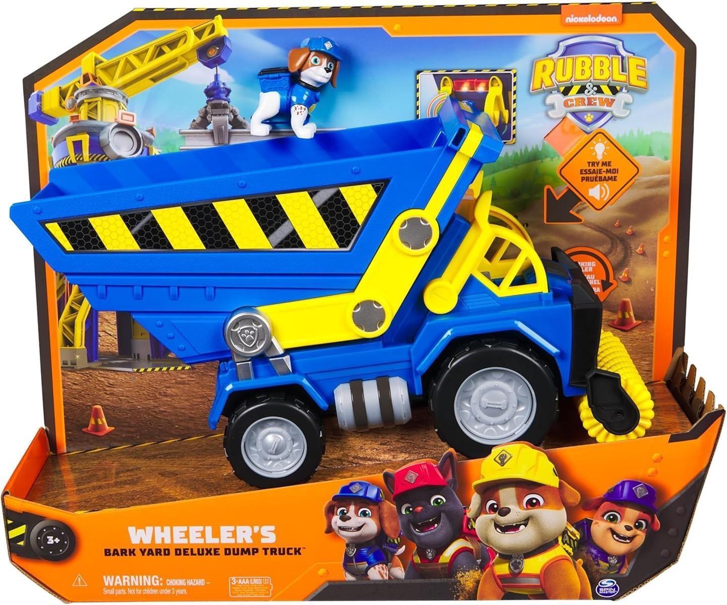 Rubble & Crew - Premium Baufahrzeug mit Kippmulde, Planierwalze, Lichtern und Geräuschen (Deluxe Fahrzeug) und Wheeler-Figur, Spielzeug für Kinder ab 3 Jahren