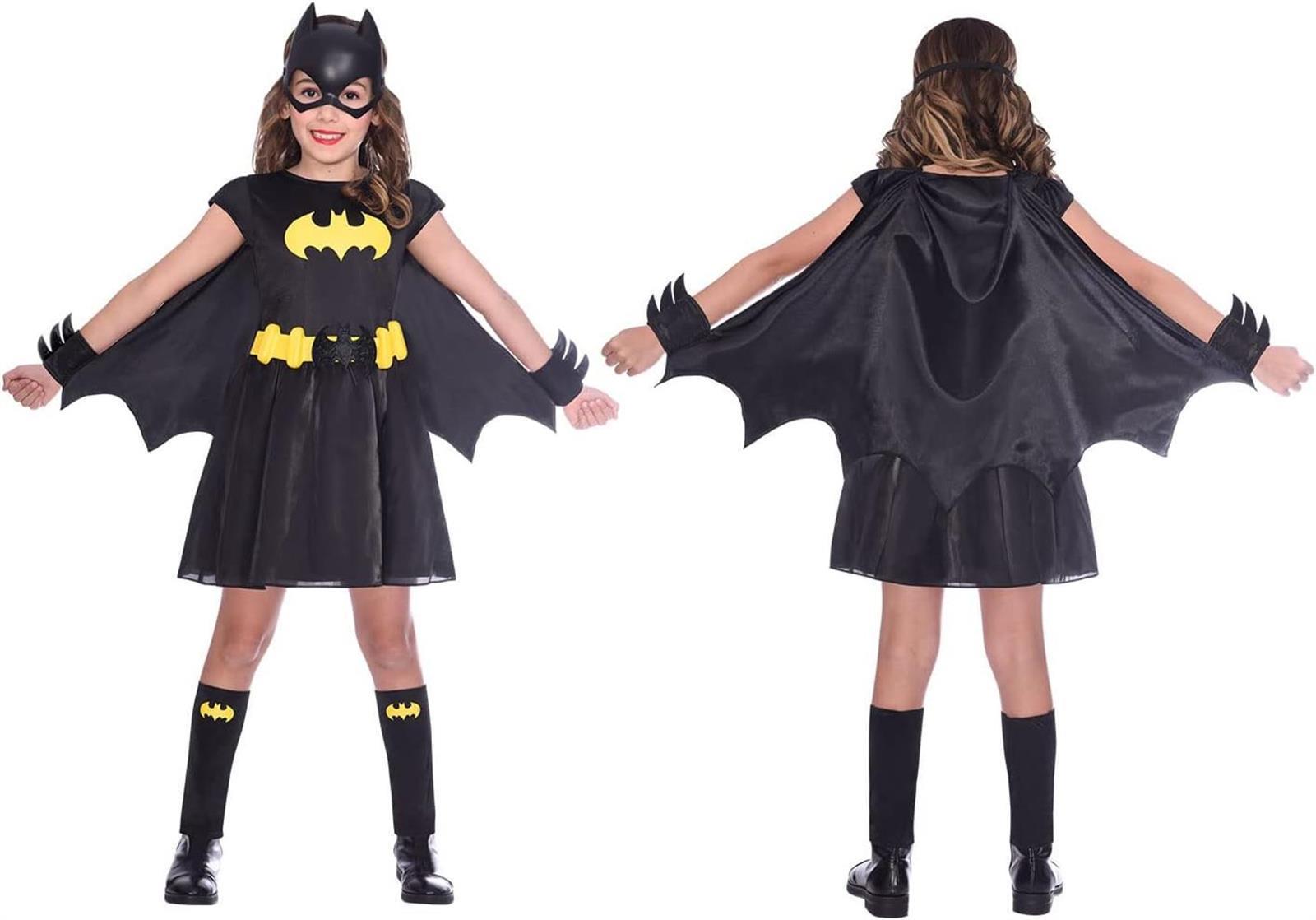 amscan Mädchen Kinderkostüm Batgirl Amscan - Kinderkostüm Batgirl, Kleid, Umhang, Arm- und Beinstulpen, Maske, Super Heroes, Motto-Party, Karneval