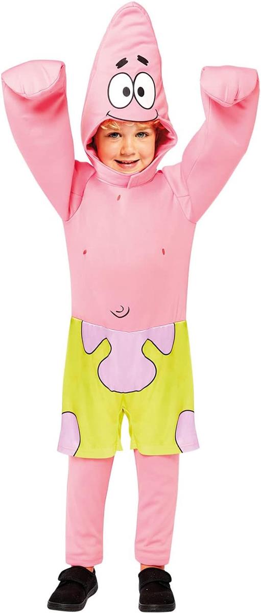 Amscan - Kinderkostüm Patrick, Overall mit bedruckten Shorts, Mütze, Spongebob, Seestern, Karneval, Motto-Party Größe 104
