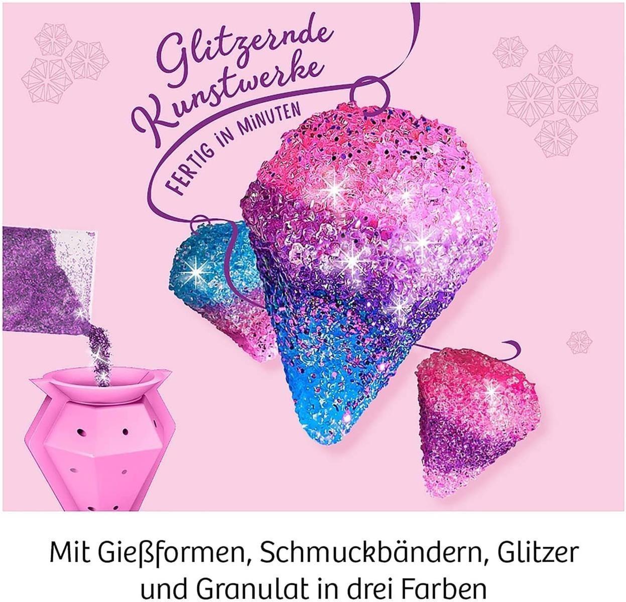 KOSMOS 616946 Glitzer-Diamanten, Funkelnde Schmuck-Anhänger gestalten, mit Gießformen, Schmuckbändern, Glitzer, Granulat in 3 Farben, Experimentierset für Kinder von 8-12 Jahren, Multisprache