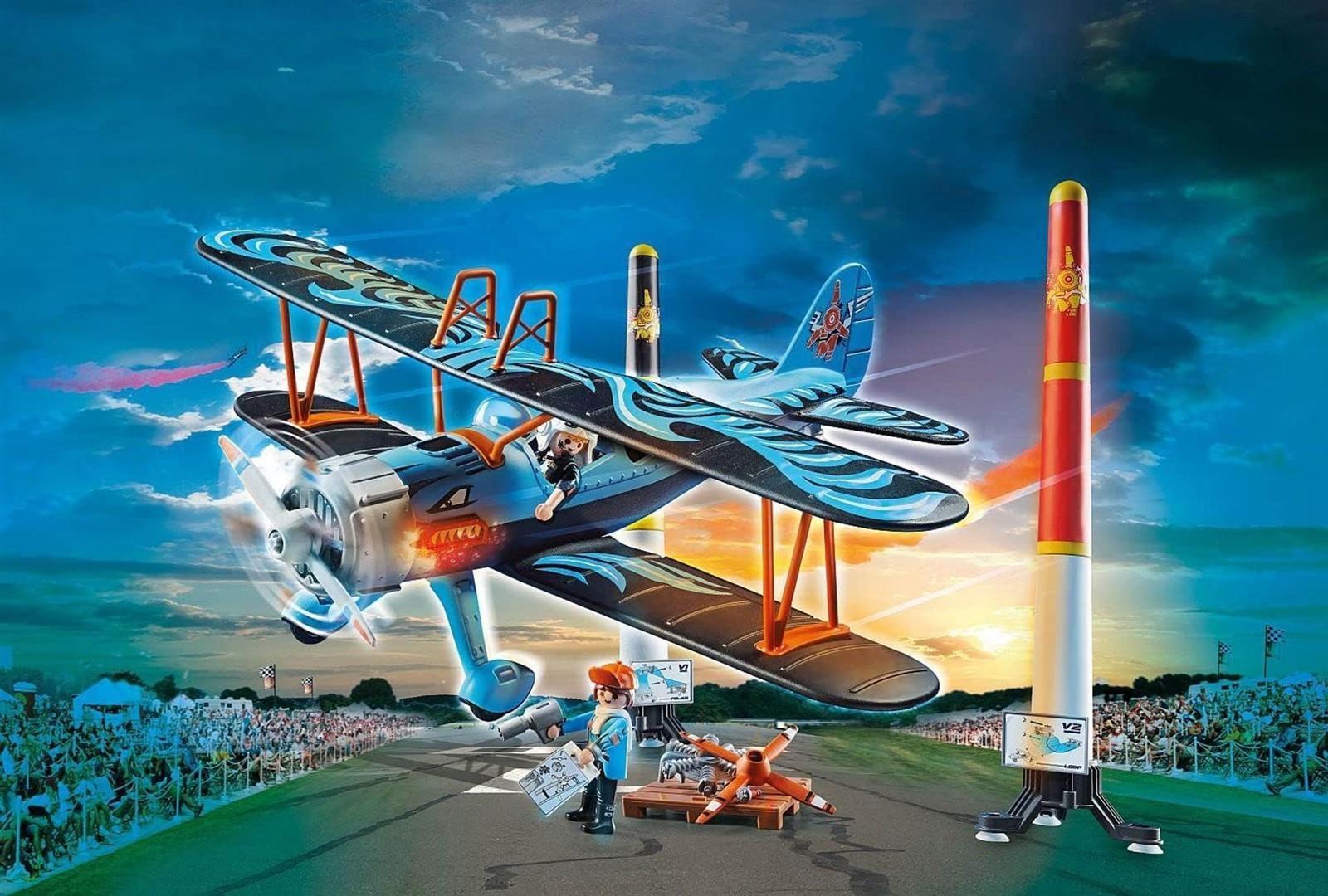 PLAYMOBIL Air Stuntshow 70831 Doppeldecker Phönix, Spielzeug-Flugzeug mit Motorgeräuschen, Spielzeug für Kinder ab 5 Jahren
