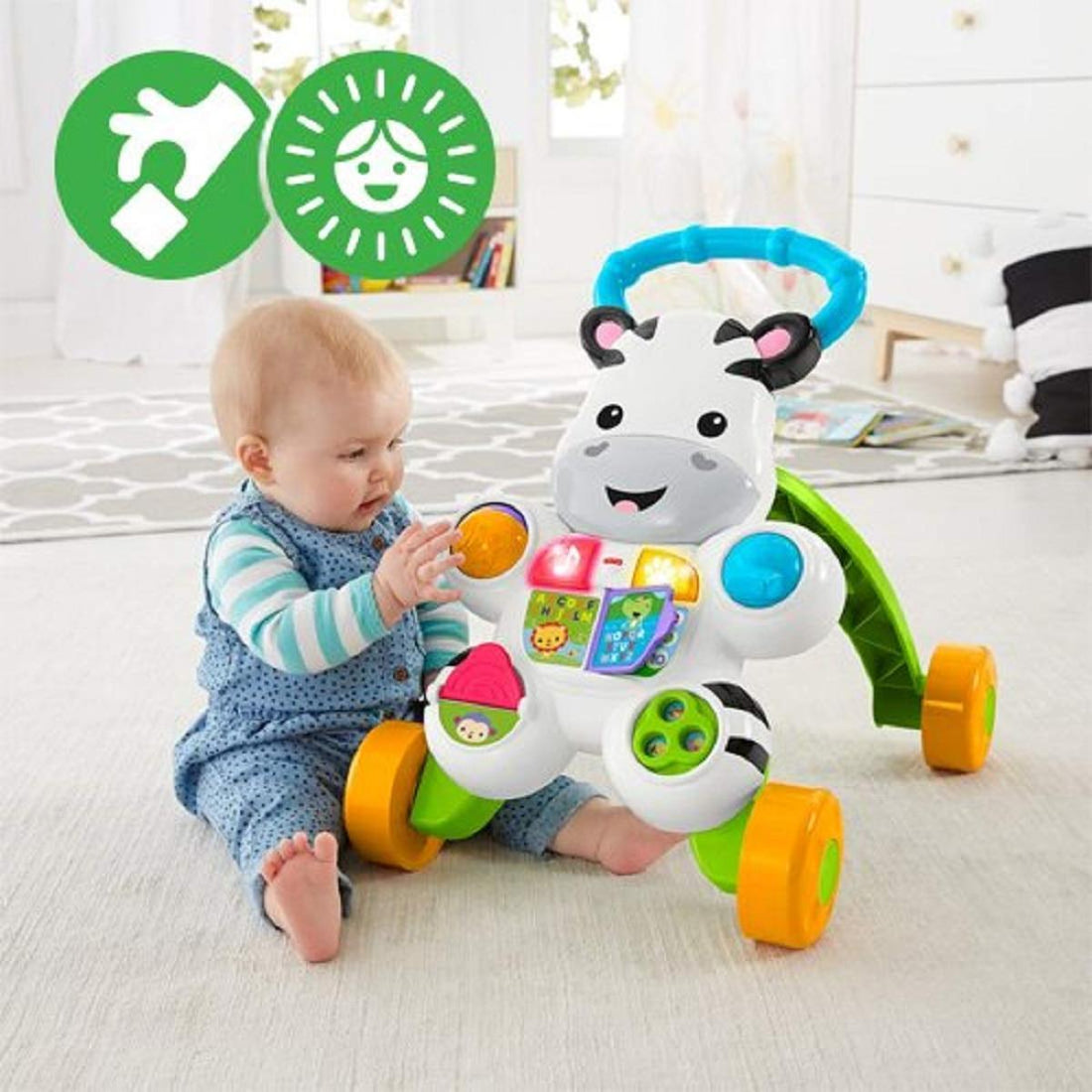 Fisher-Price Lern mit mir - Zebra Lauflernwagen, musikalisches Aktivitäts- und Gehspielzeug mit Lerninhalten, ab 6 Monaten, Version: UK-Englisch, DLF00